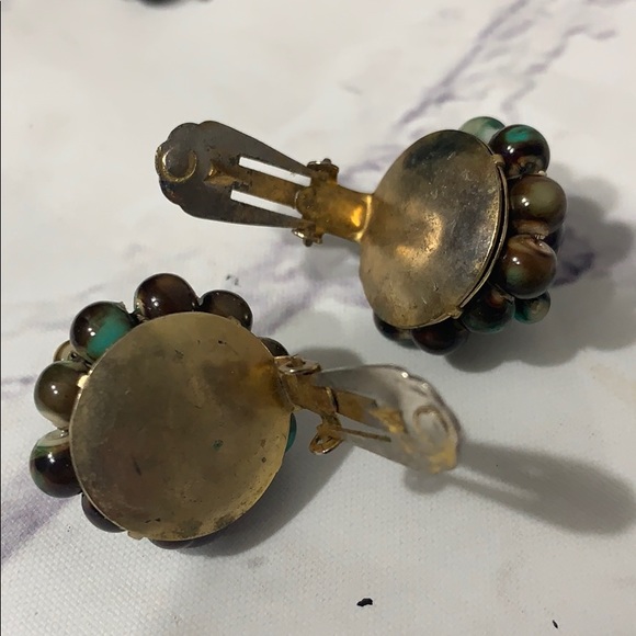 Vintage Boho Marbled Necklace & Clip Earring Set - Picture 6 of 9